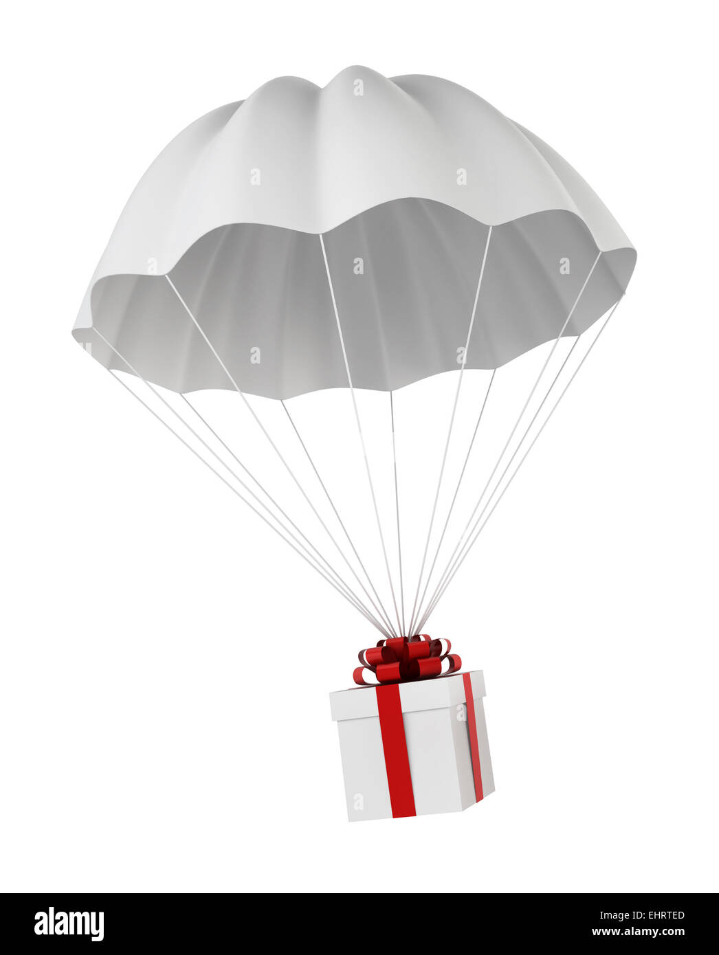 Paracaídas con una caja de regalo. Ilustración 3d sobre fondo blanco  Fotografía de stock - Alamy