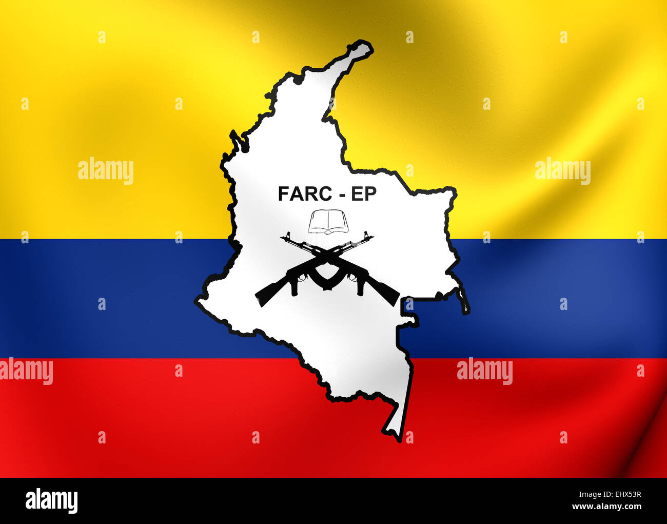 Bandera de las FARC-EP. Cerca. Foto de stock