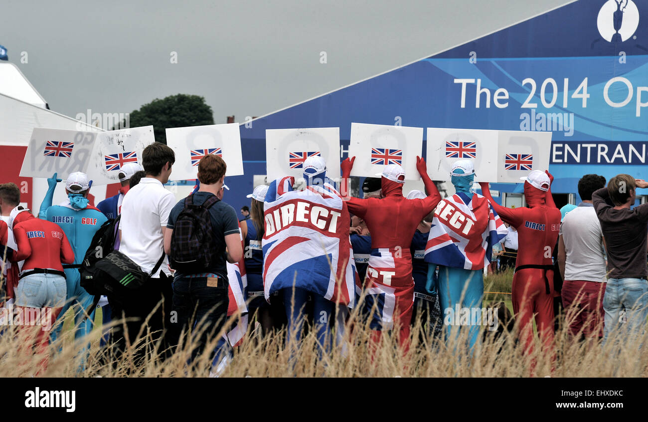 Sports Direct, British Open de Golf 2014, Royal Liverpool, Hoylake, orificio, caminar, vestirse fairway Foto de stock