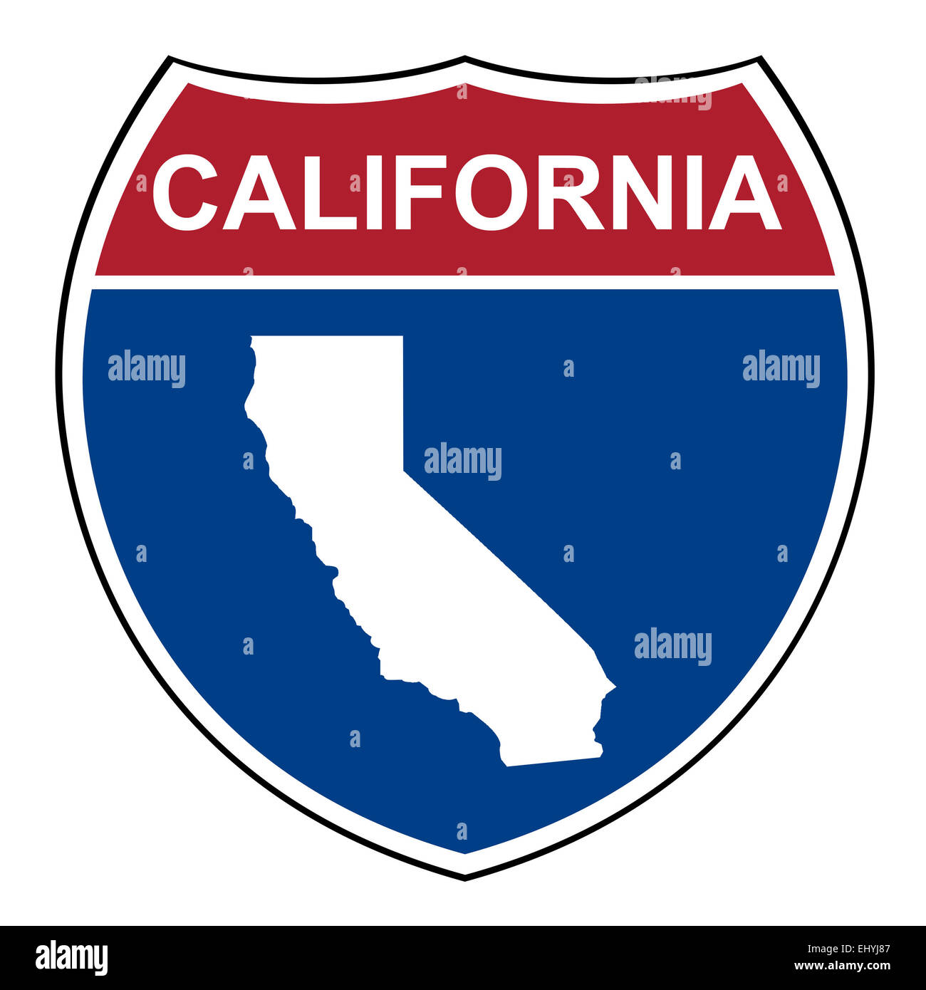 California American autopista interestatal escudo de carretera aislado sobre un fondo blanco. Foto de stock