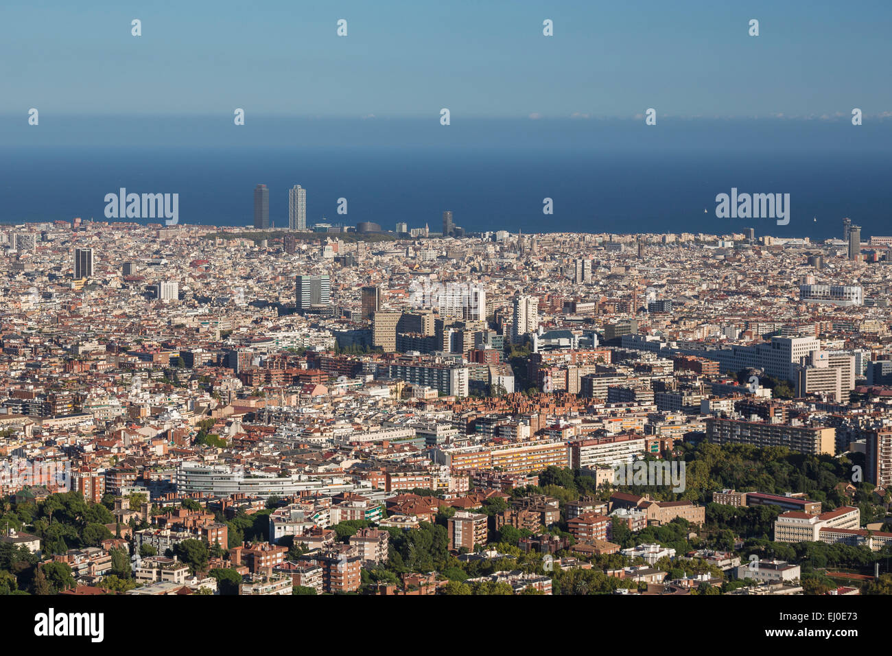 Barcelona, Ciudad Central, Paisaje, España, Europa, arquitectura, grandes, Cataluña, Mediterráneo, panorama, el mar, el horizonte, touristi Foto de stock