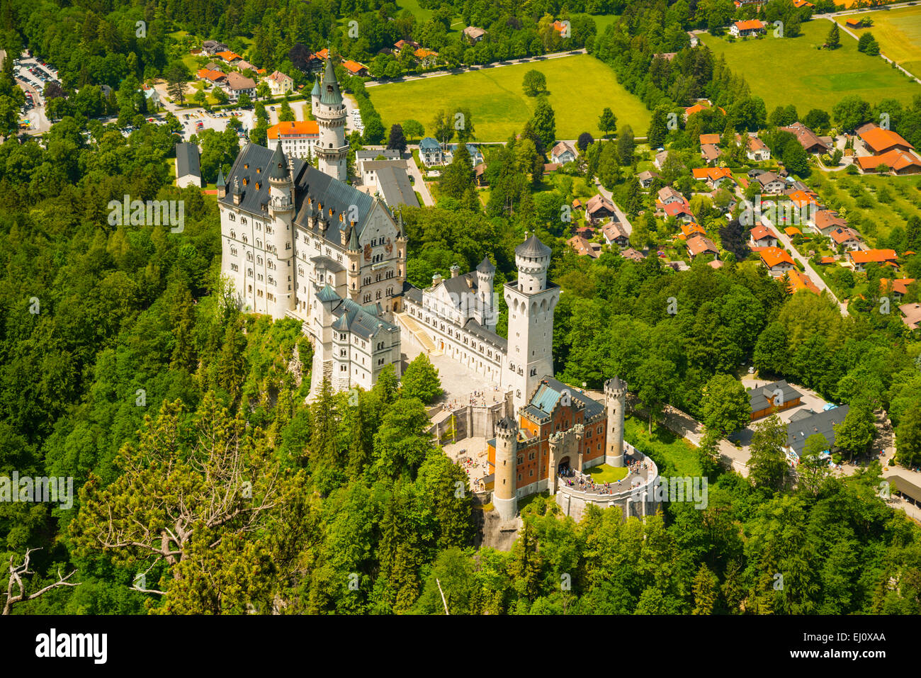 Allgäu, Alpes, Lago, destino, fuera de Baviera, Alemania, Europa, Füssen, Hohenschwangau, nadie, neogótica, Neuschwanstein, tr Foto de stock