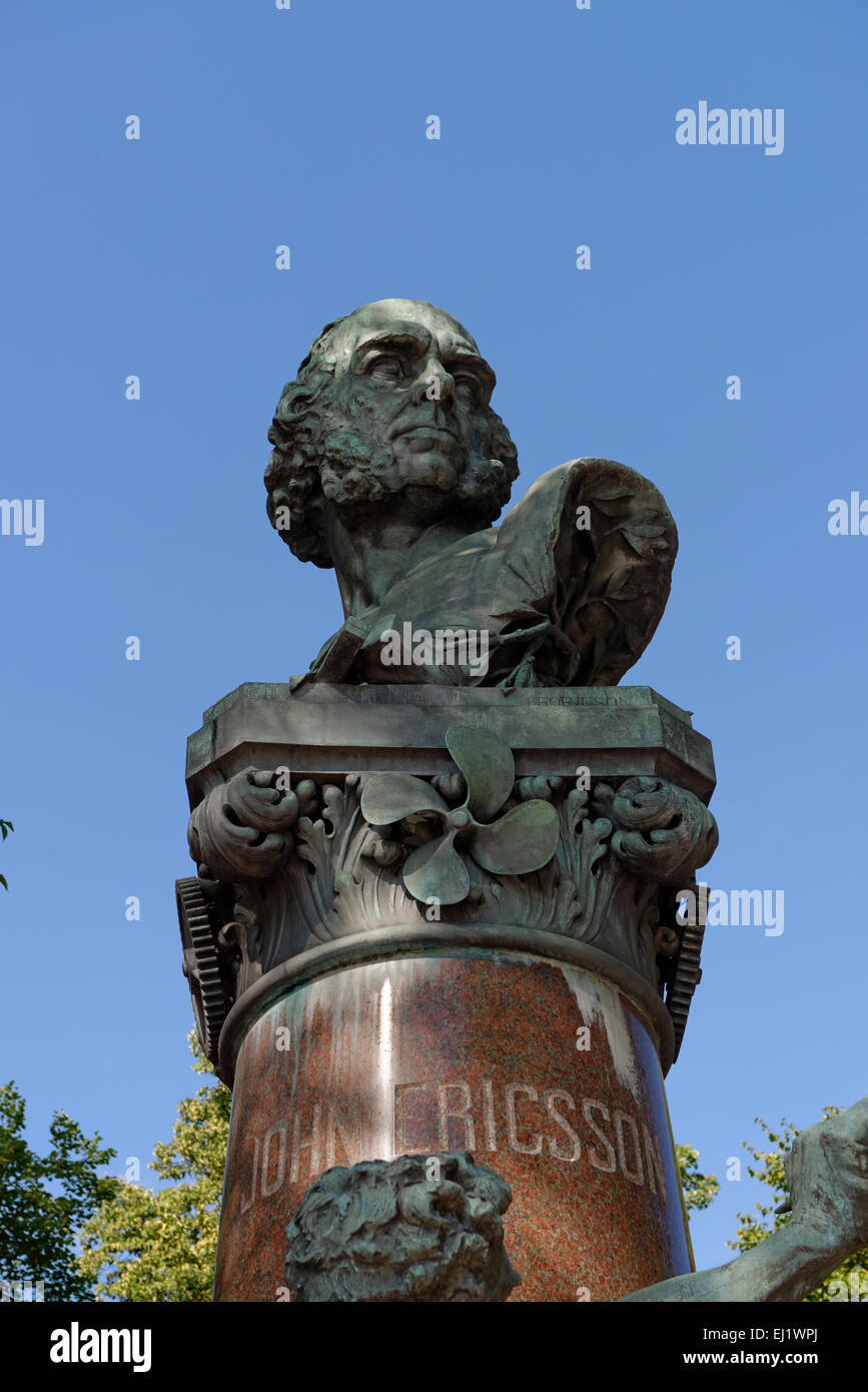 Estatua de Juan Ericsson, ingeniero, parque Berzelii en Nybroplan, Norrmalm, Estocolmo, Suecia Foto de stock