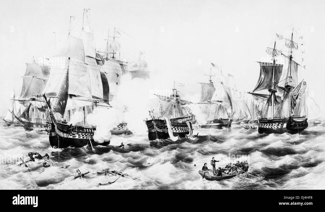 Estampado vintage que representa la batalla del lago Erie. Foto de stock