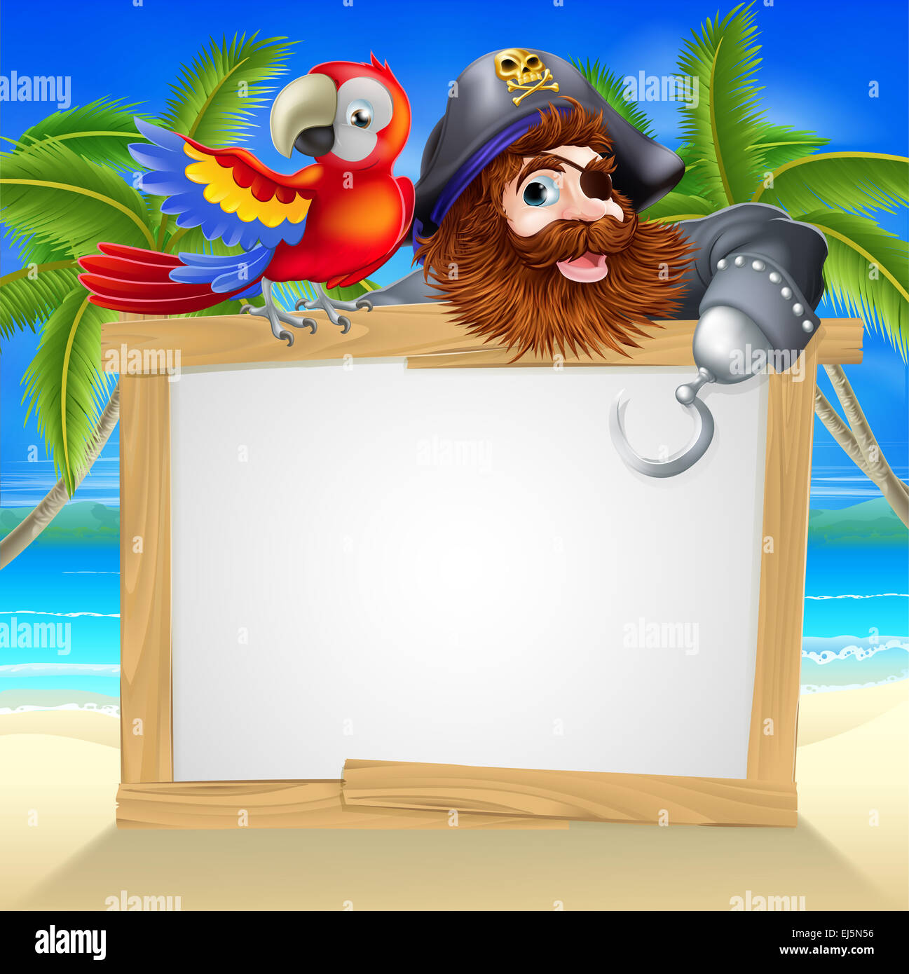 Ilustración de Una Ilustración De Un Pirata De Dibujos Animados Amable Con  Un Mapa Del Tesoro Un Pirata De Dibujos Animados Con Un Loro Sobre Su Hombro  Pirata Barba Roja Pirata Con