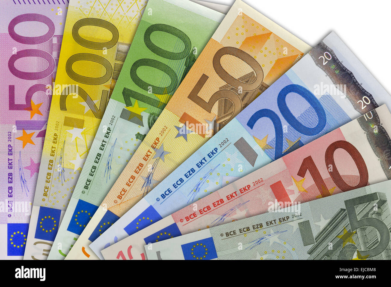 Ventilador con moneda euro Foto de stock
