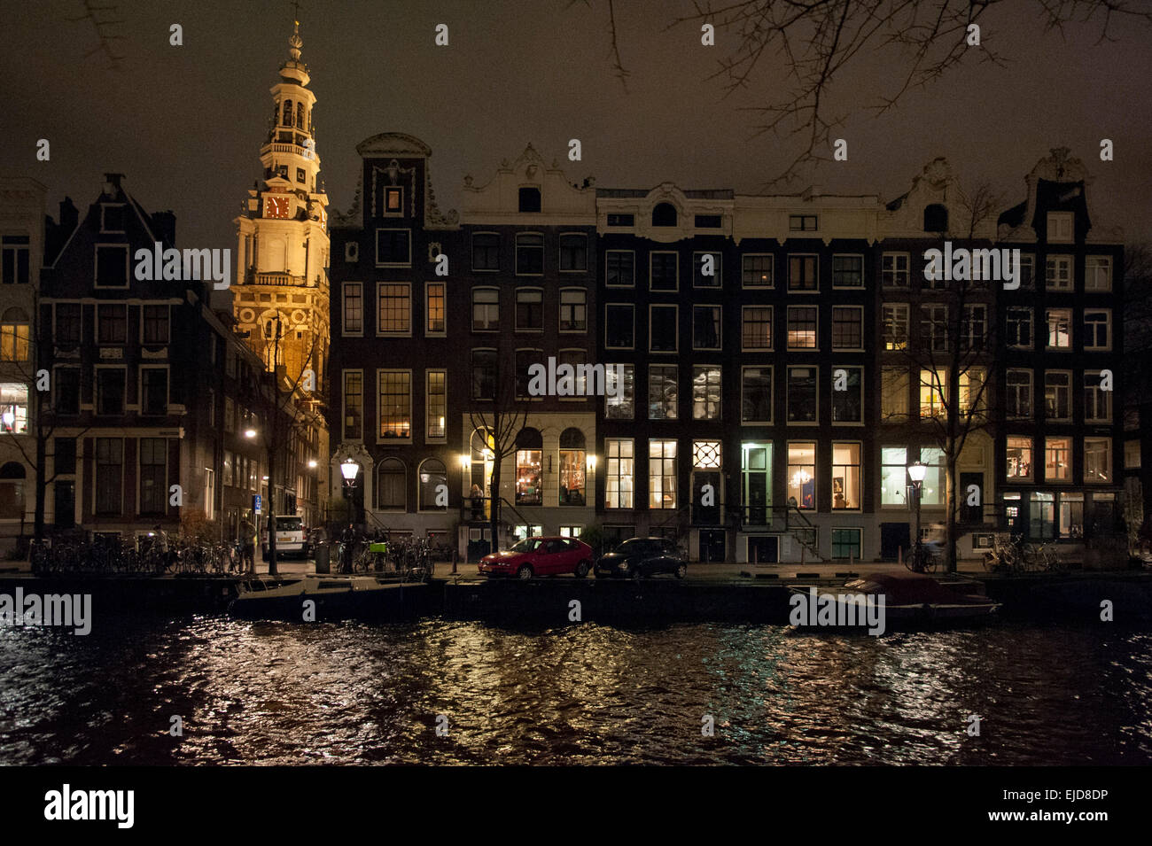 Zuiderkerk Kloveniersburgwal y por la noche, Ámsterdam, Niederlande Foto de stock