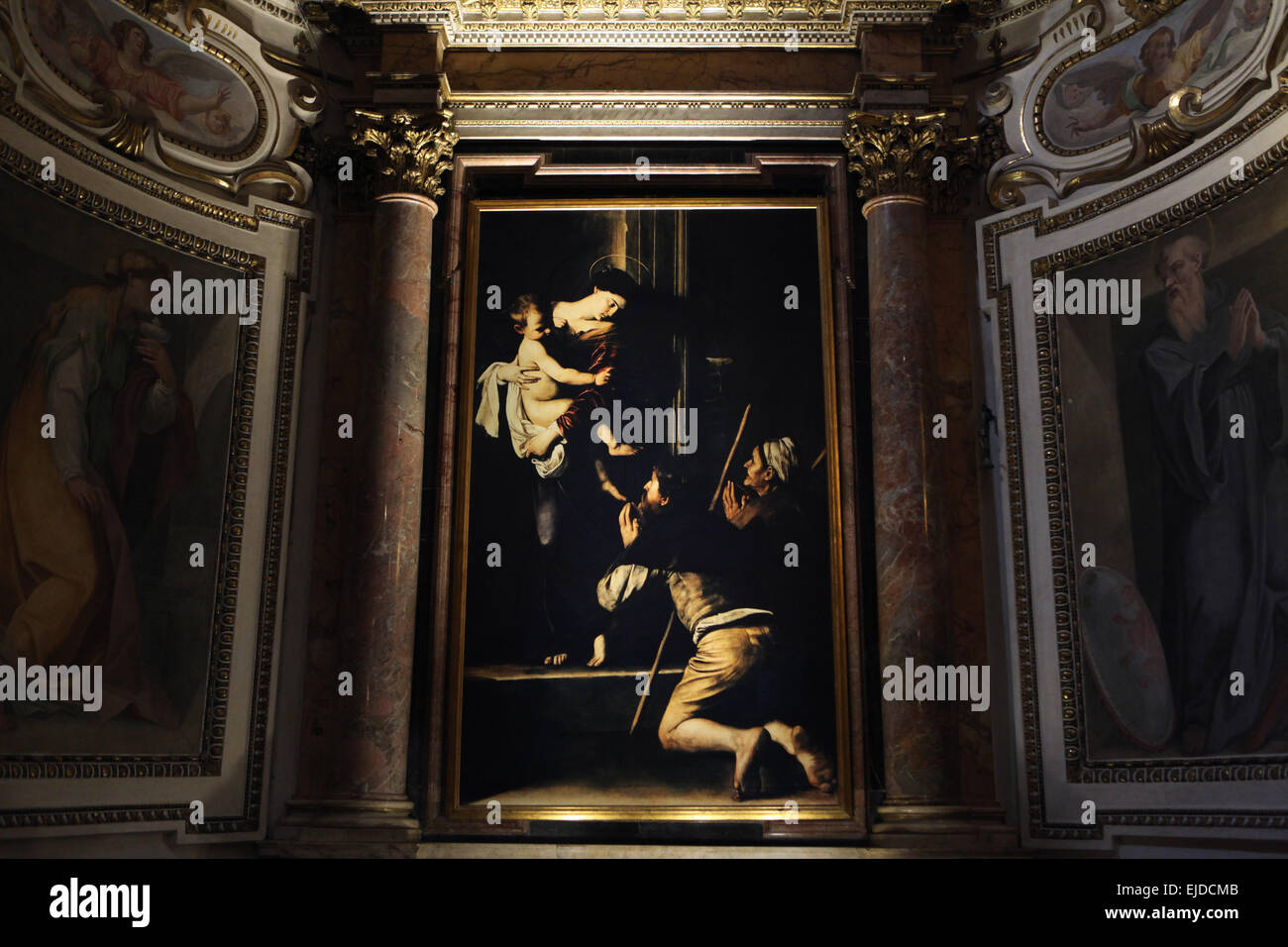 Madonna di Loreto. La pintura de Caravaggio en la Basílica di Sant'Agostino en Campo Marzio, en Roma, Italia. Foto de stock