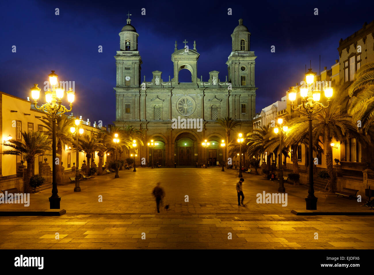La Catedral de Santa Ana en la noche, La Vegueta, Las Palmas de Gran Canaria, España Foto de stock
