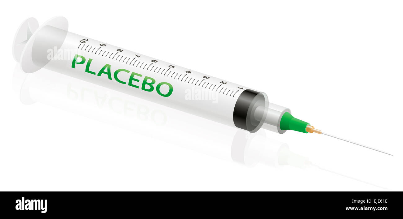 Jeringa de placebo sobre fondo blanco. Foto de stock