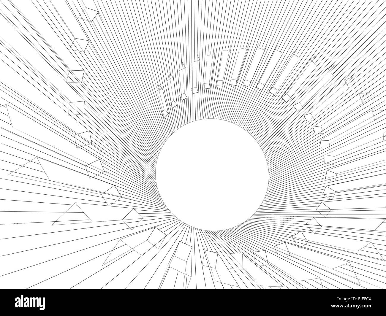 Resumen ilustración digital 3D con cable negro-frame estructura espiral sobre fondo blanco. Foto de stock
