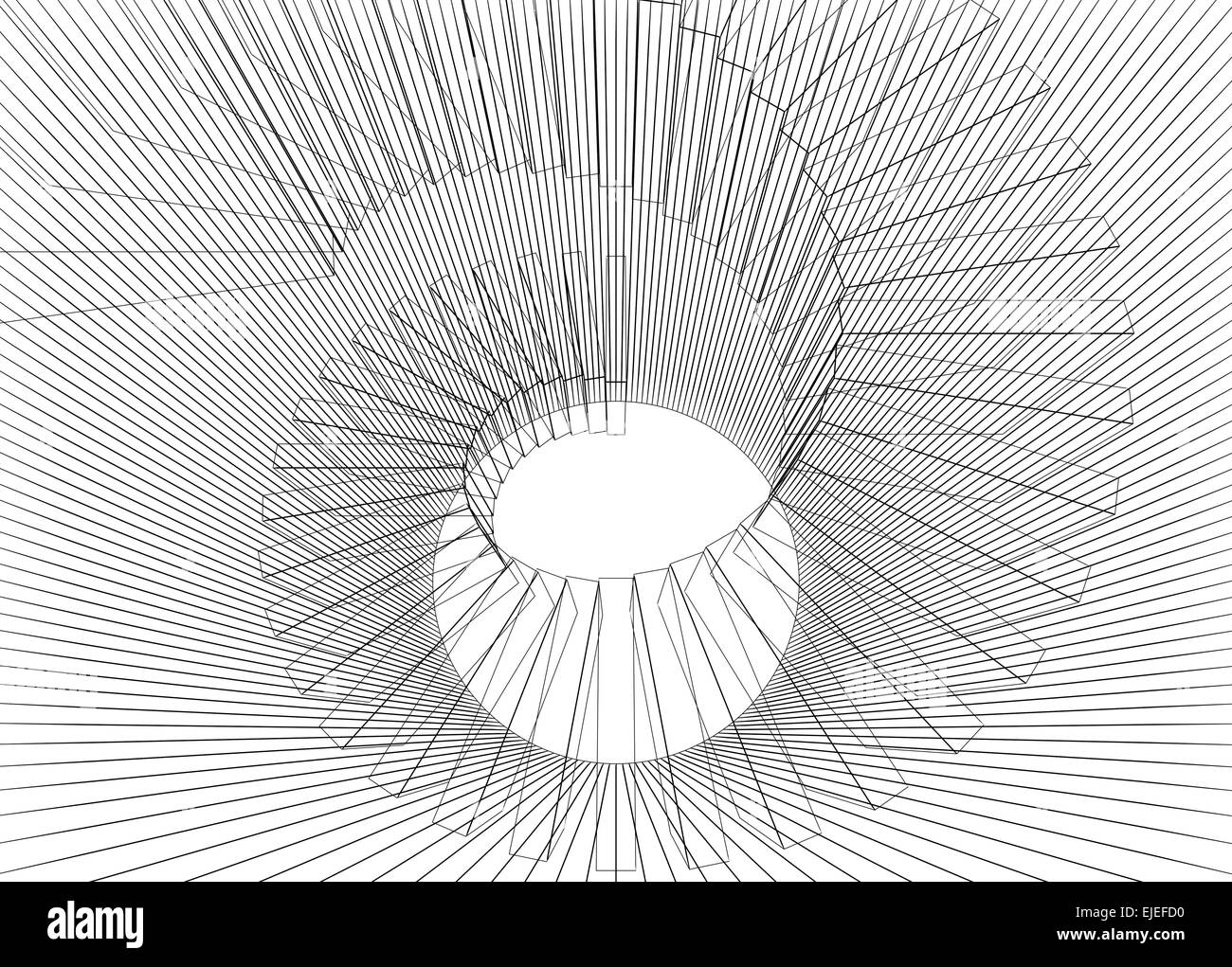 Resumen ilustración digital 3D con cable negro-frame estructura helicoidal sobre fondo blanco. Foto de stock