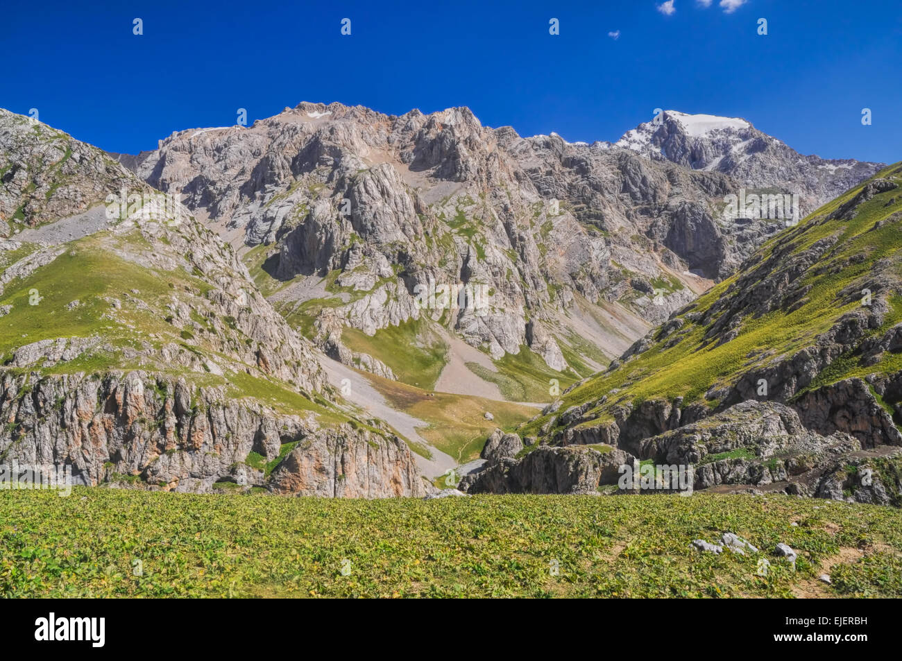 Picos montañosos pintorescos en Tien-Shan en Kirguistán Foto de stock