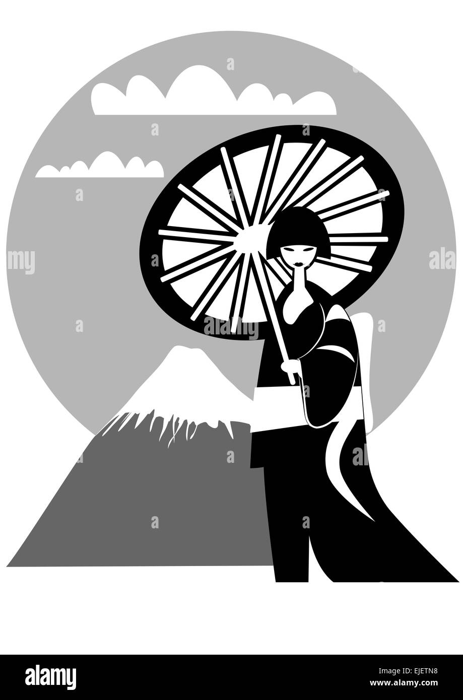 Ilustración vectorial de motivos japoneses - girl y monte Fuji Ilustración del Vector