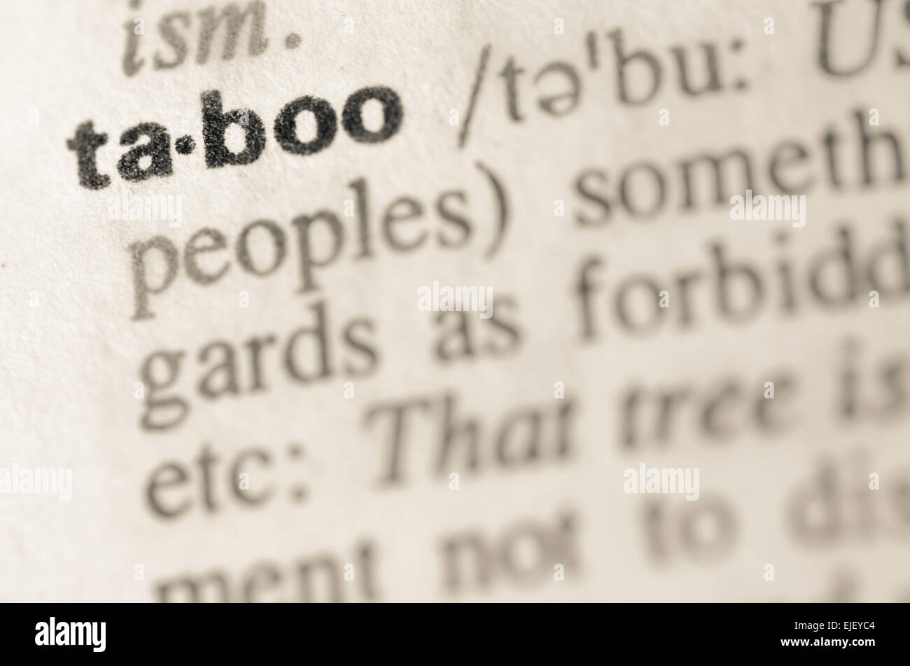 Definición de la palabra tabú en el diccionario. Foto de stock