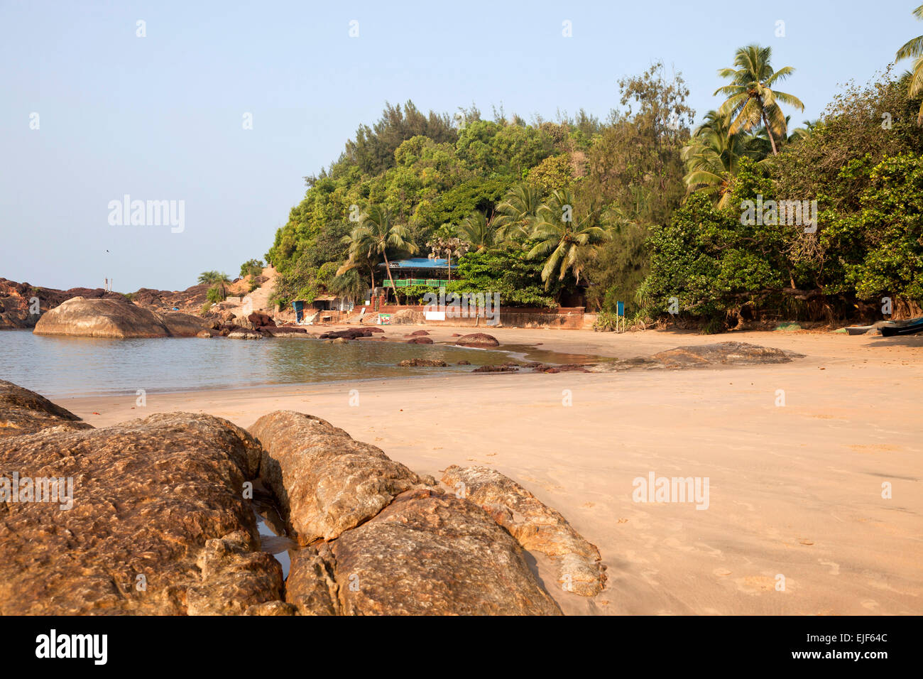 Om playa cerca de Gokarna, Karnataka, India, Asia Foto de stock