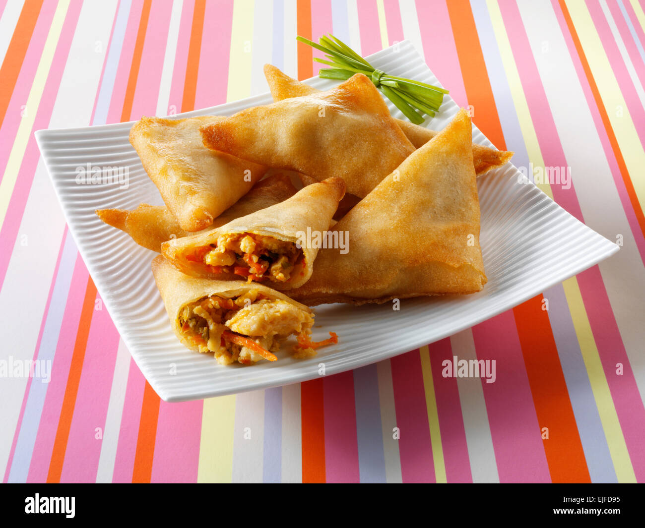 Chicken & tradicional asiática samosa vegetal Foto de stock