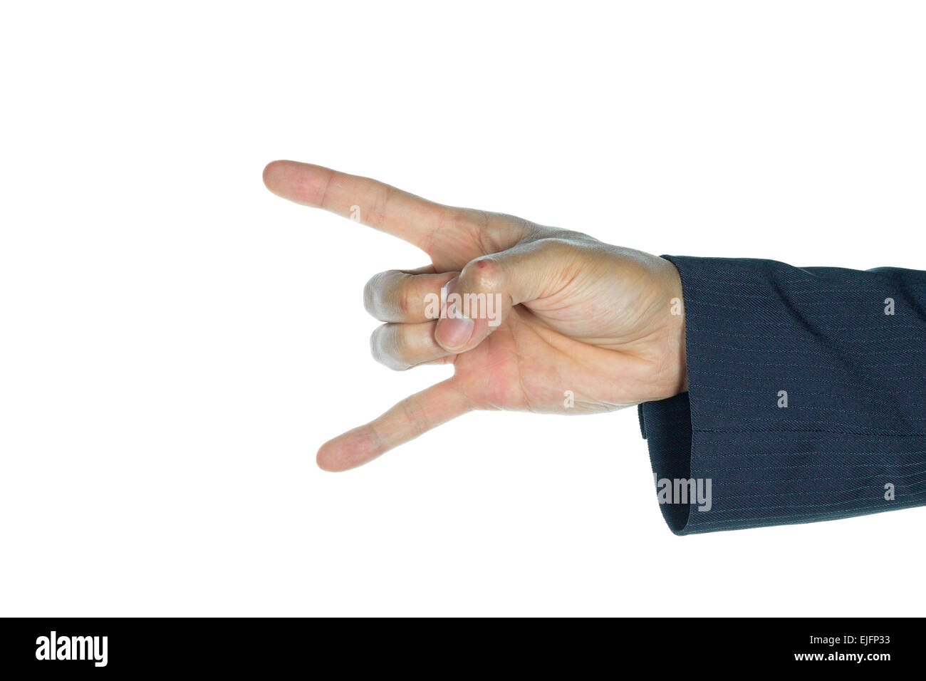 Dedo de roca símbolo del empresario sobre fondo blanco. La celebración de dedo  medio y dedo anular por negocios pulgar con la mano. Firmar o Fotografía de  stock - Alamy