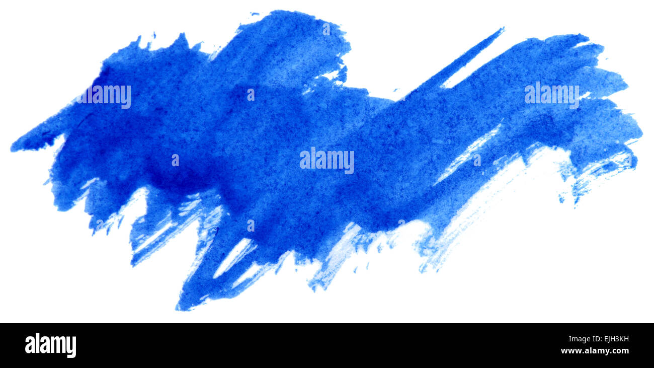 Trazo de pintura abstracta acuarela azul sobre fondo blanco. Foto de stock