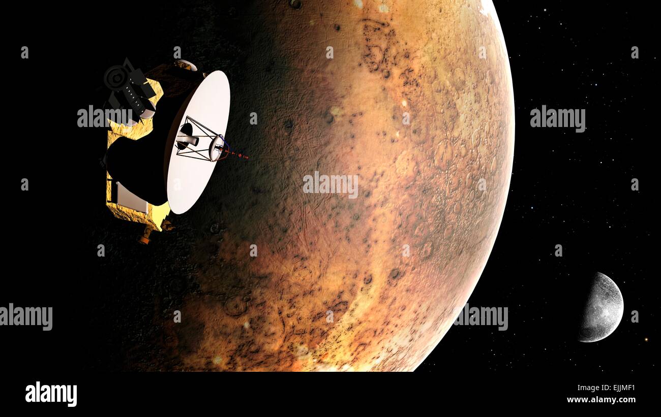 La nave Nuevos Horizontes a Plutón ilustraciones. New Horizons lanzó desde la Tierra el 19 de enero de 2006 y llegará a Plutón en julio Foto de stock
