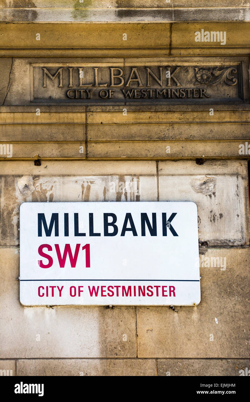 Signo de Millbank Street, Westminster, London Foto de stock
