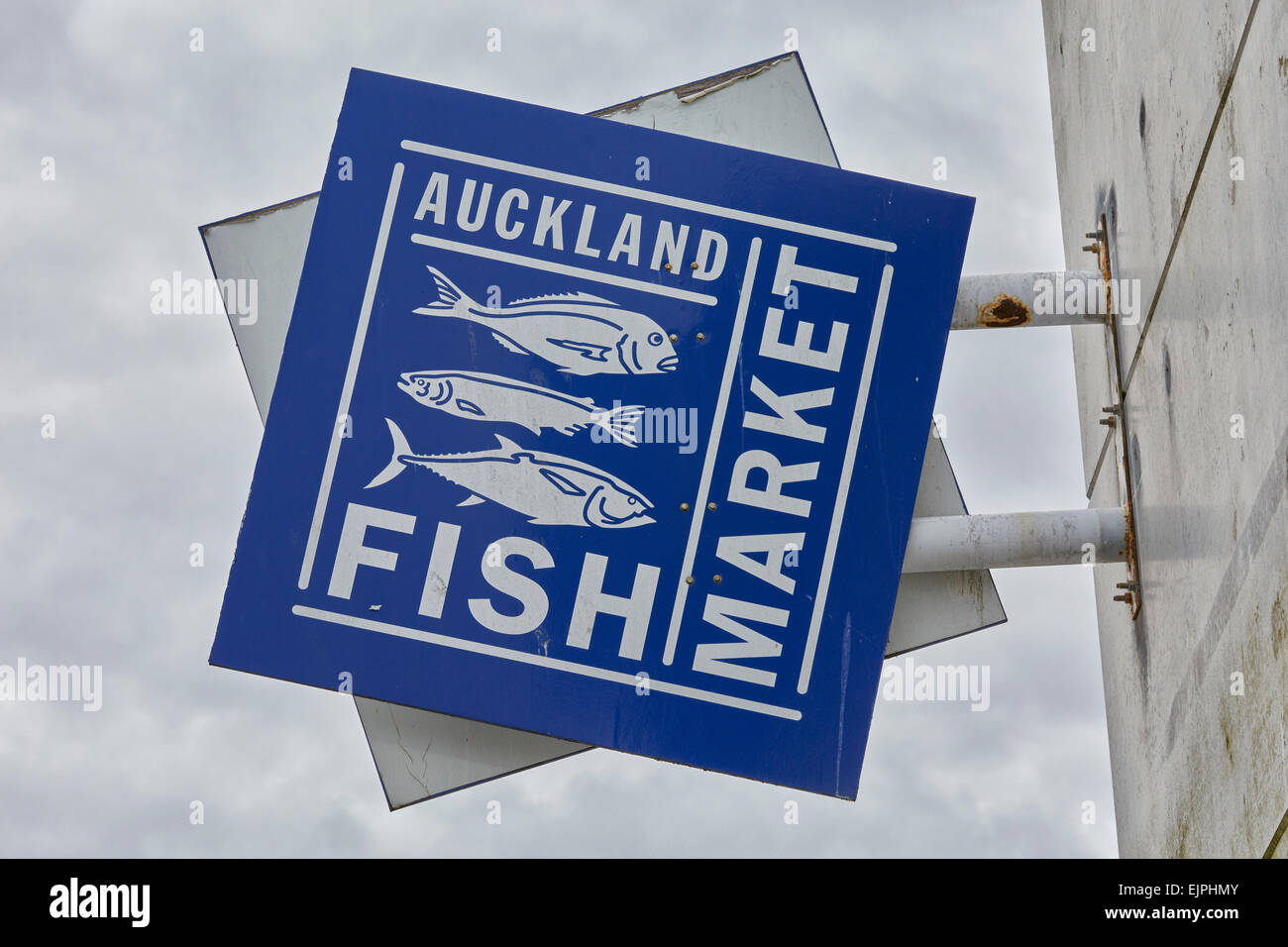 Señal del mercado de pescado de Auckland, Auckland, Isla del Norte, Nueva Zelanda Foto de stock