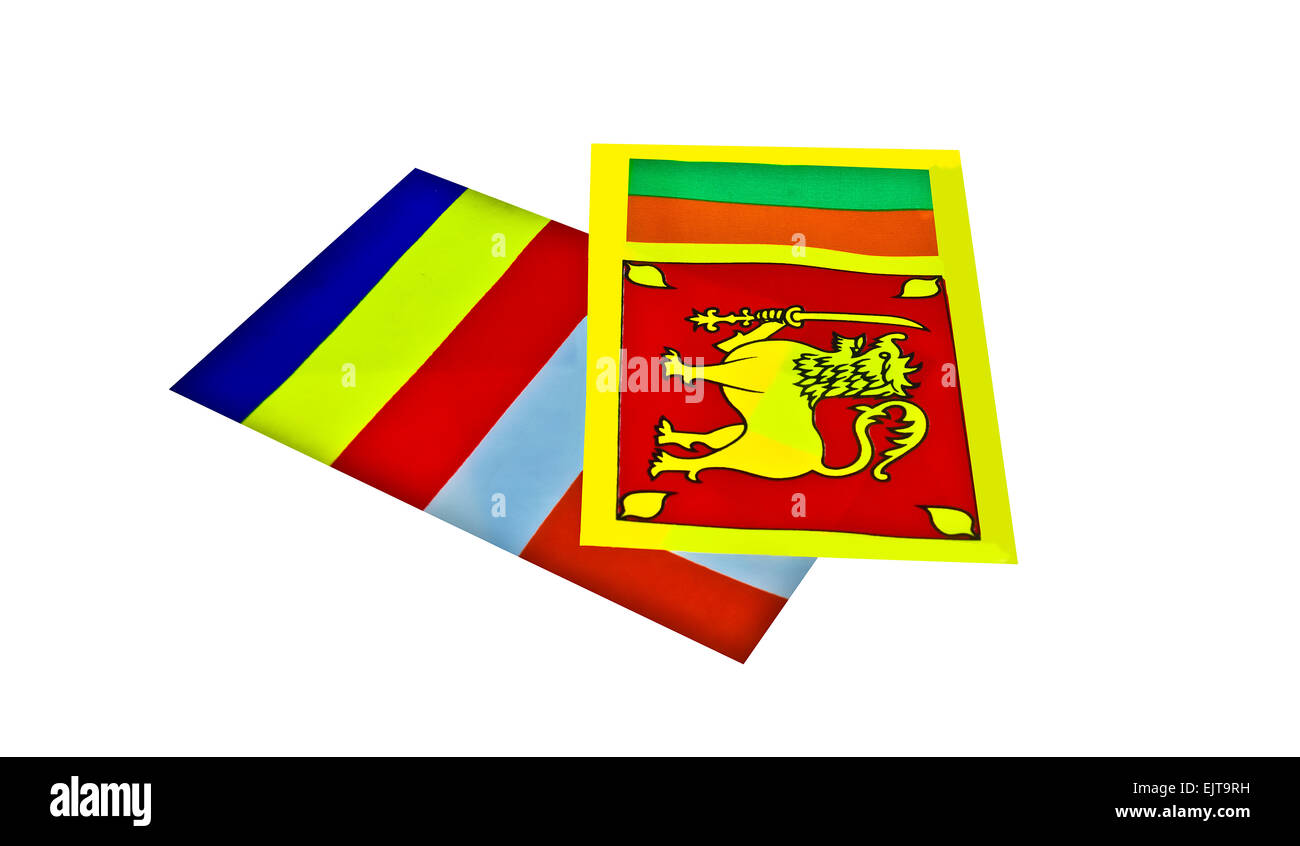 La bandera nacional de Sri Lanka y la bandera budista Foto de stock