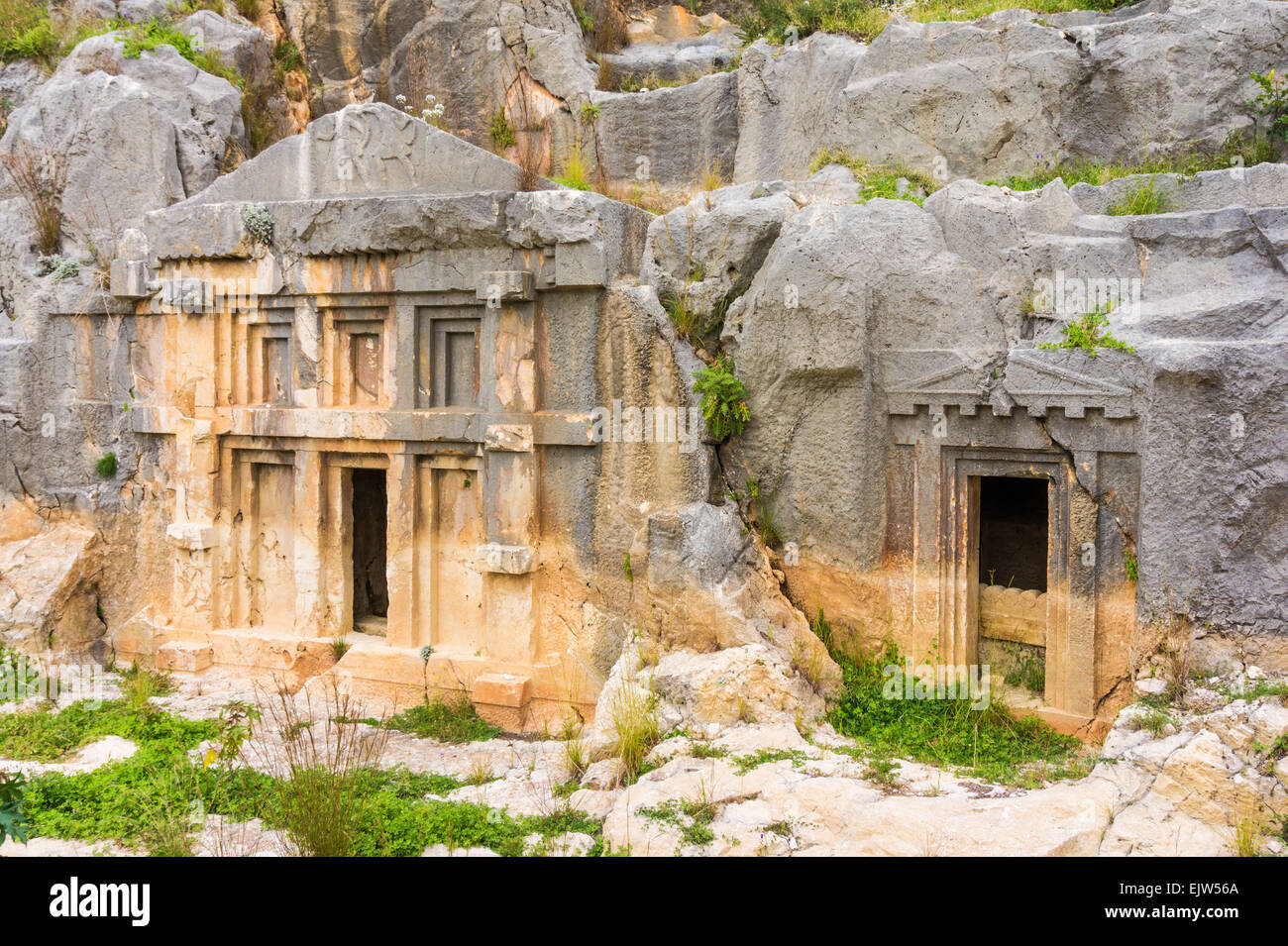 Las tumbas de roca en Myra, provincia de Antalya, la Región del Egeo, Turquía Foto de stock