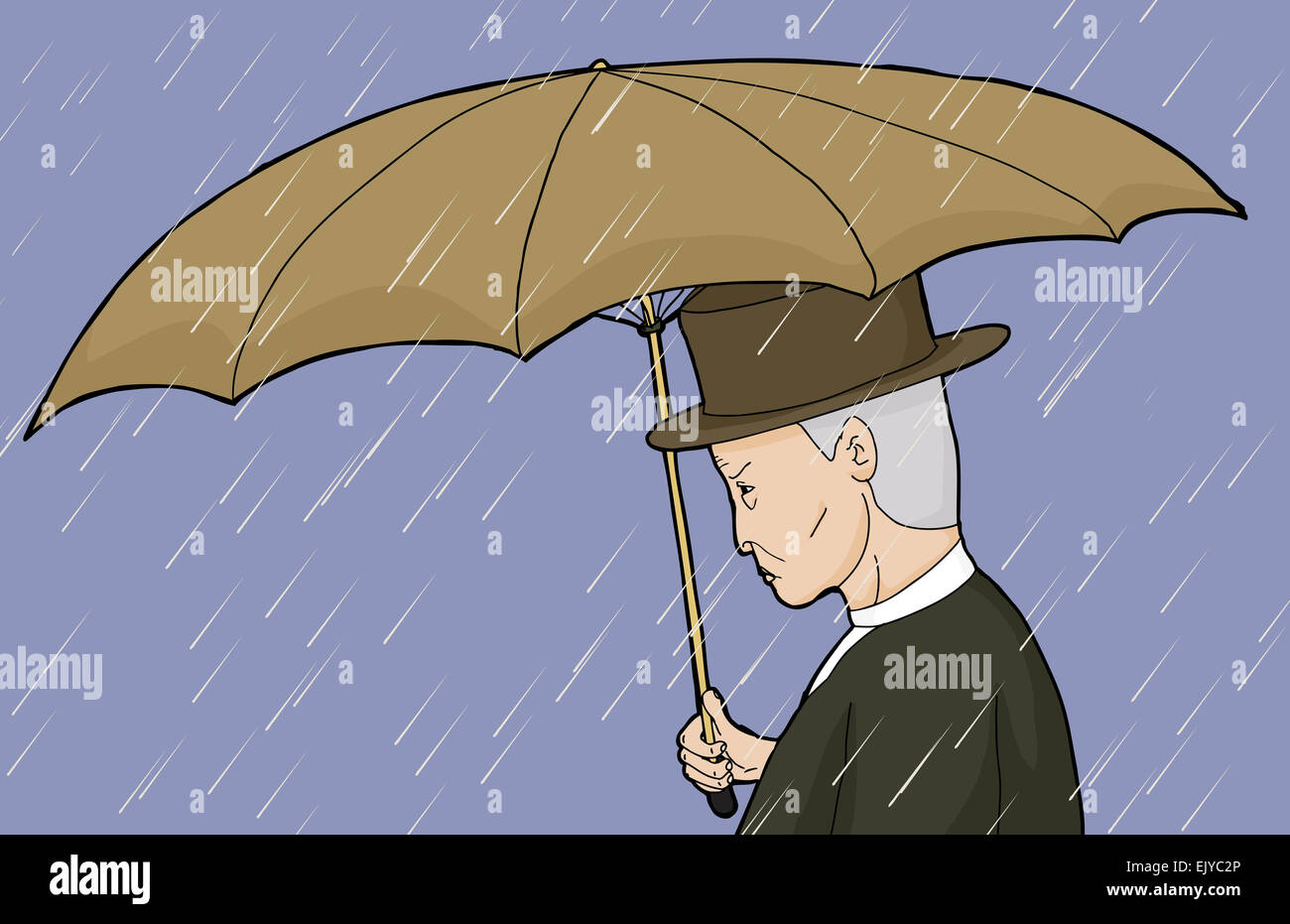 Vista lateral de la caricatura de caucásico hombre sujetando paraguas  Fotografía de stock - Alamy