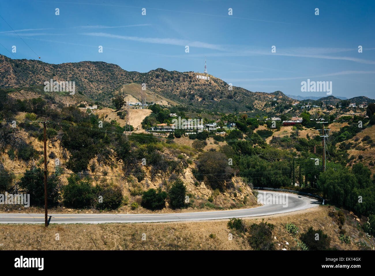 Vista de Mulholland Drive y las colinas de Hollywood, en Los Angeles, California. Foto de stock