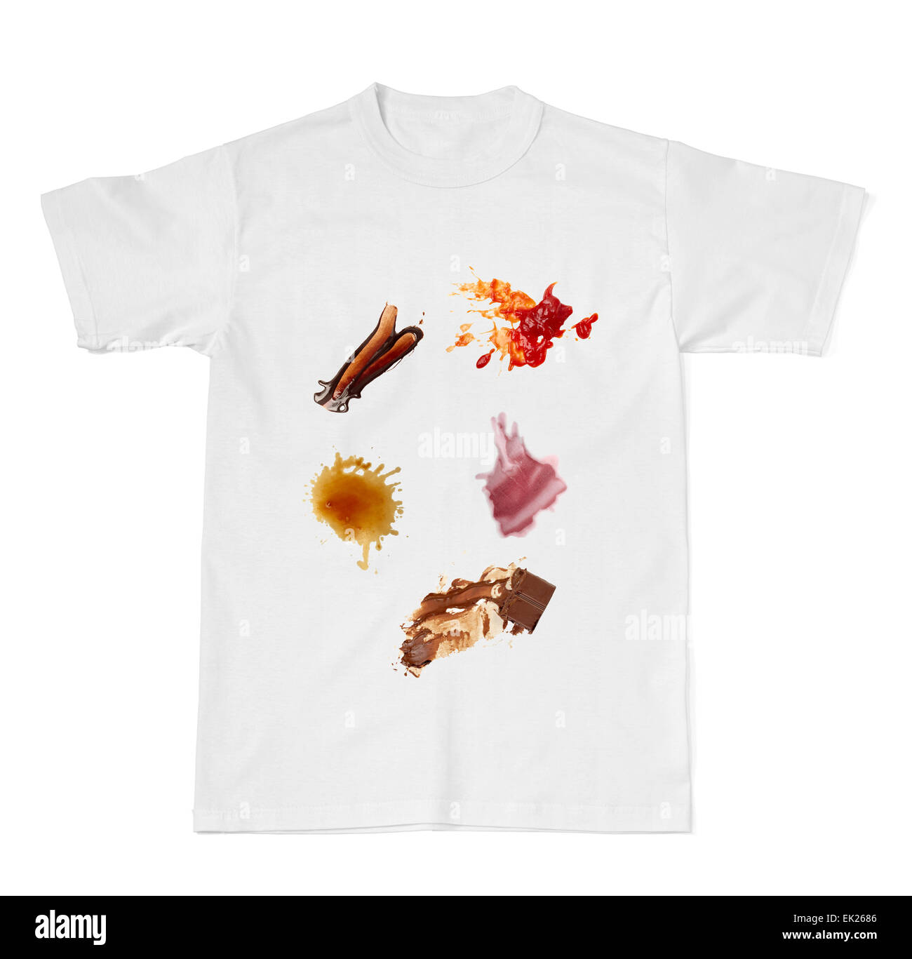 Colección de diversos alimentos manchas de salsa de tomate, chocolate