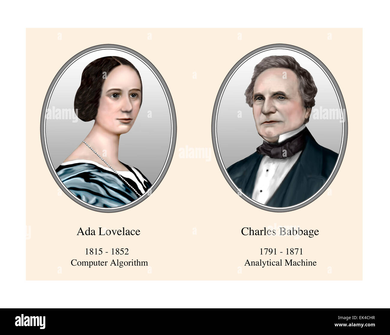 Ada Lovelace Charles Babbage ILUSTRACIÓN MODERNA Retrato Fotografía de  stock - Alamy