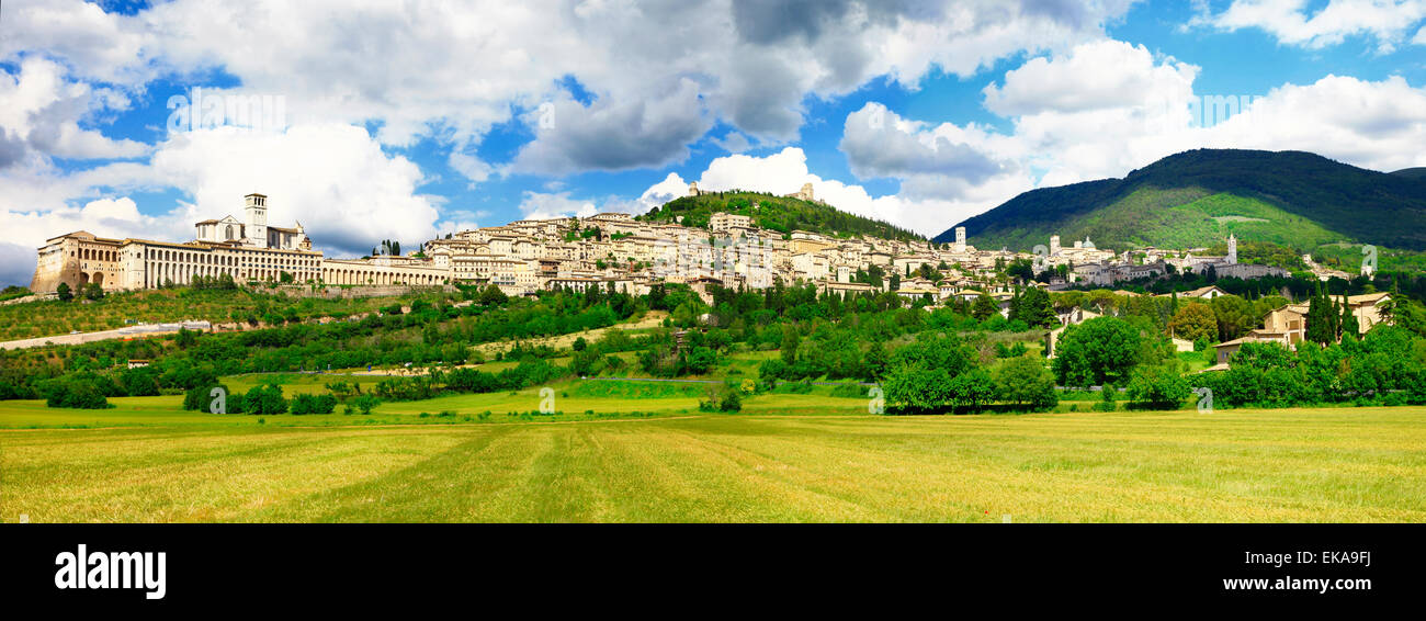 Vista panorámica de Asís, religioso de Umbría, Italia Foto de stock