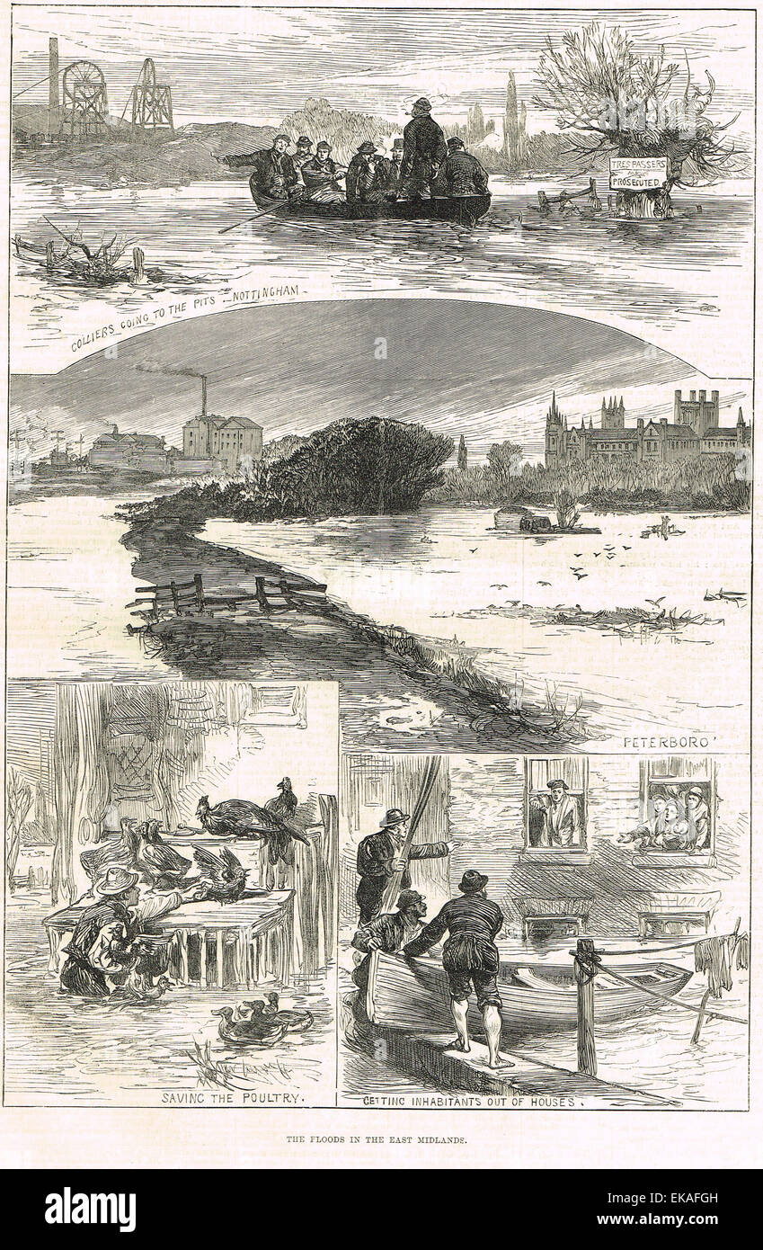 Inundaciones de East Midlands, Reino Unido, Gran Bretaña, 1876 Foto de stock
