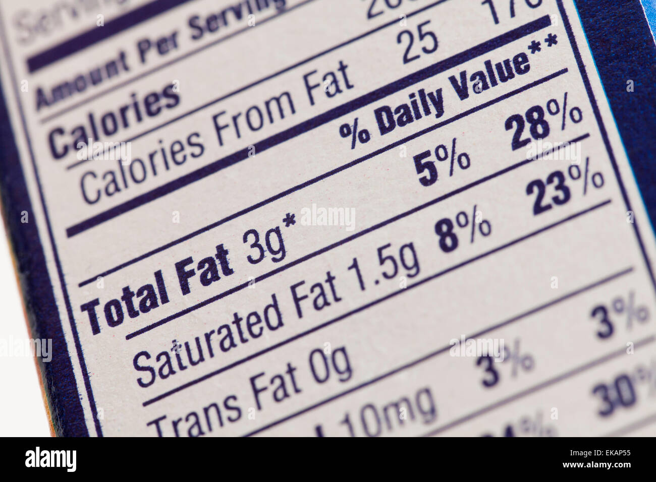 La etiqueta nutricional en caja - EE.UU. Foto de stock