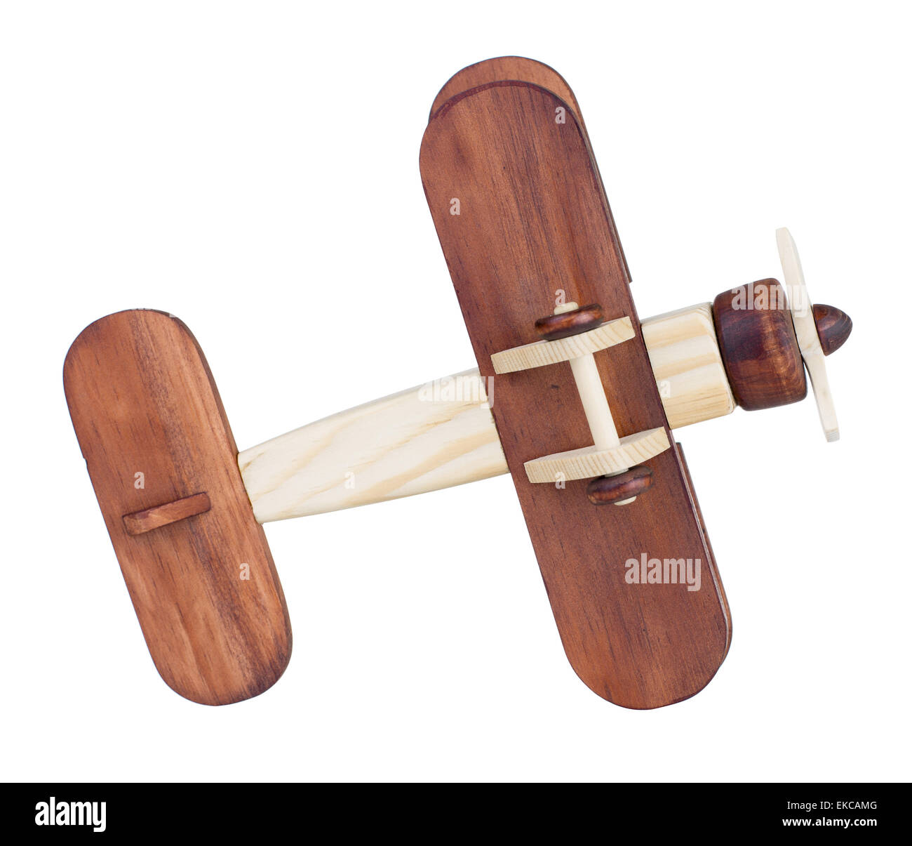 Modelo de avión de madera vista inferior aislado Foto de stock