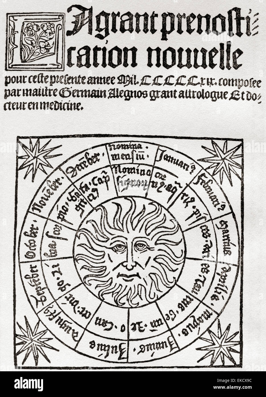 La Astrología en la Edad Media, frontispicio a un siglo xvi manual astrológico. Foto de stock