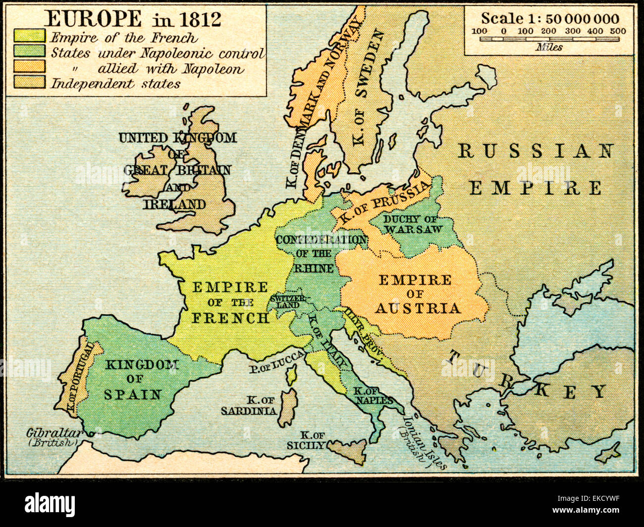 Mapa de Europa en 1812. Foto de stock