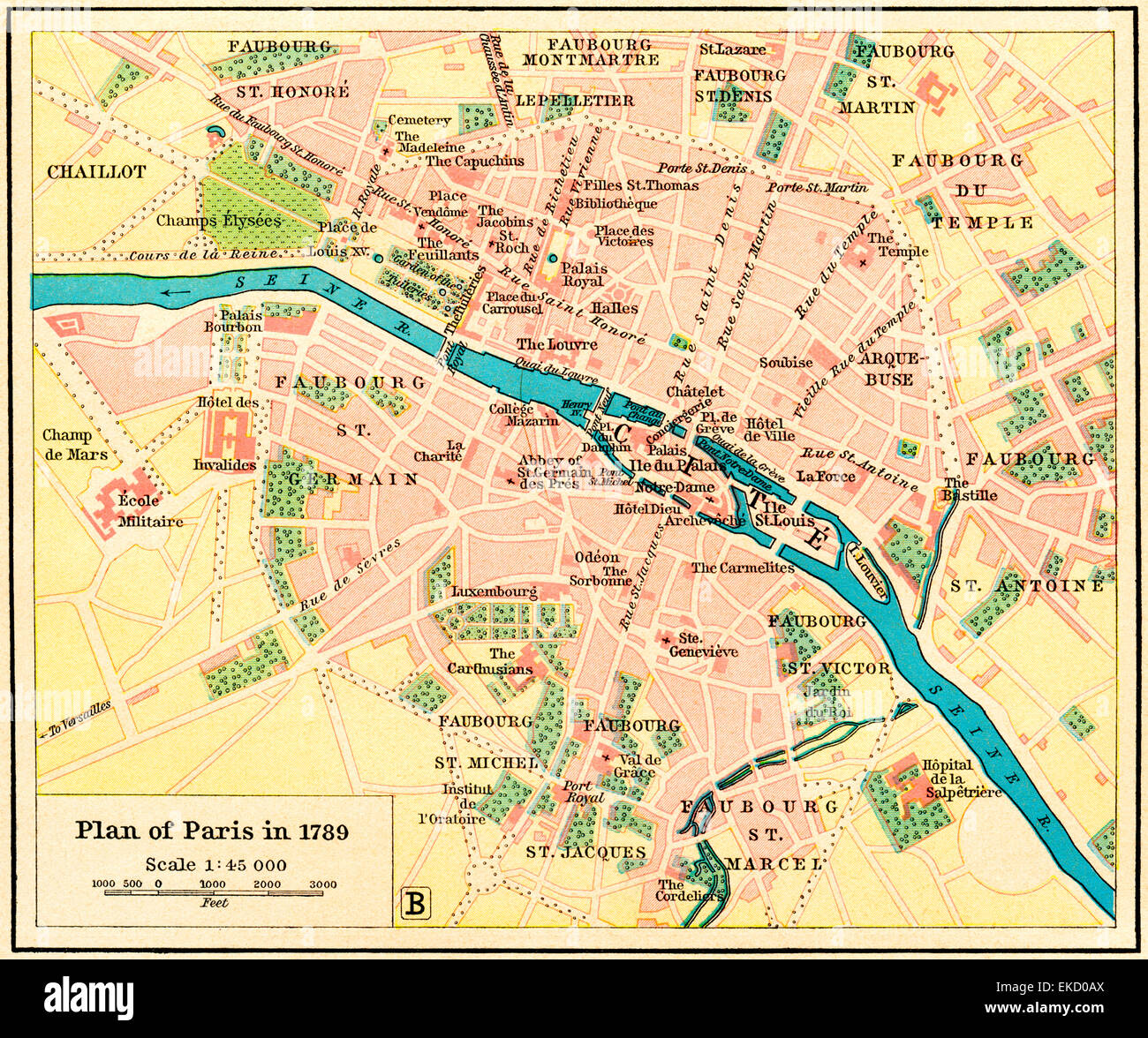 Plan de París, Francia, en 1789. Foto de stock