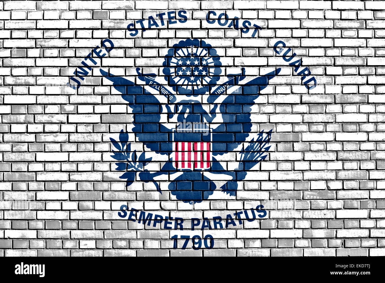 La bandera de la Guardia Costera de los Estados Unidos pintado sobre la pared de ladrillo Foto de stock