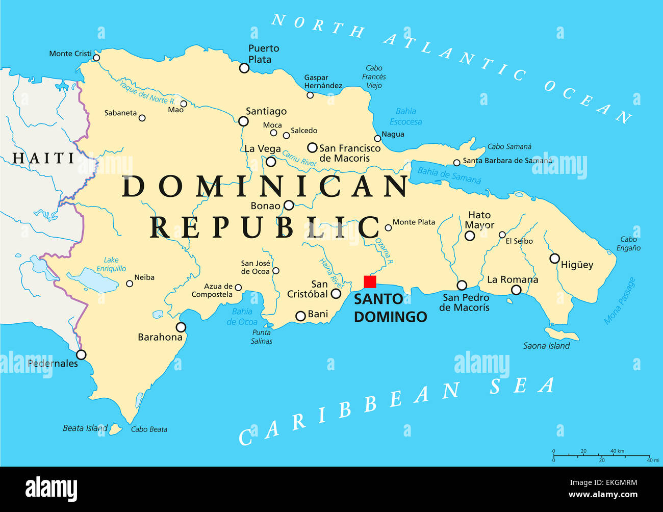 Mapa político de República Dominicana Foto de stock