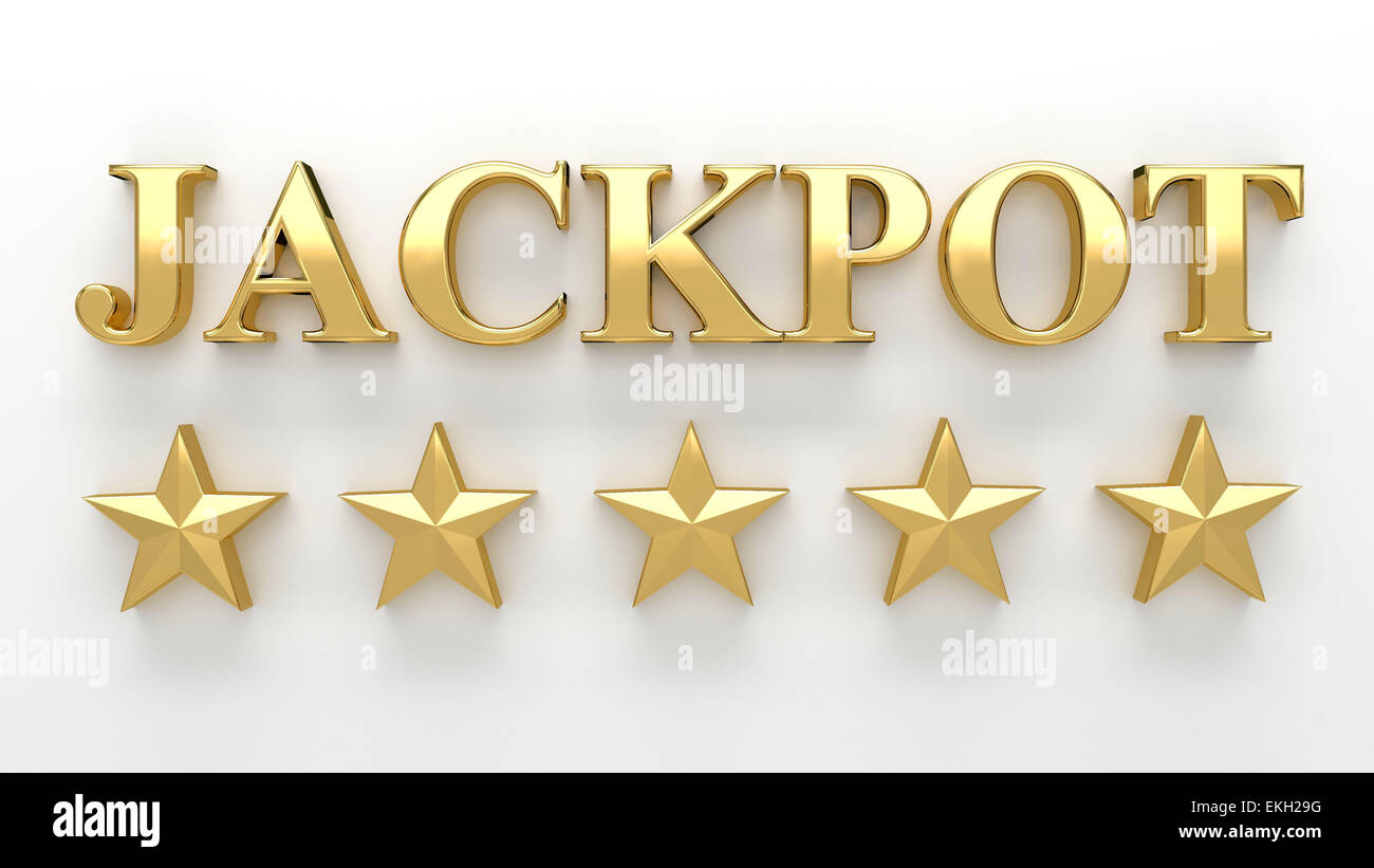 Jackpot con estrellas doradas sobre fondo blanco - Alta calidad 3D Render Foto de stock
