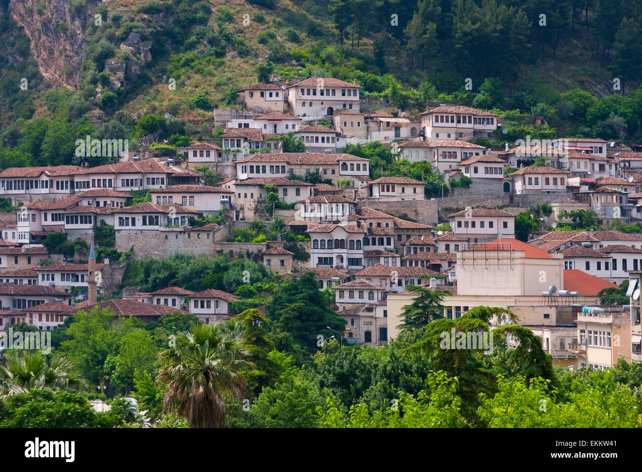 Berat casco antiguo, declarado Patrimonio de la Humanidad por la UNESCO, Albania Foto de stock
