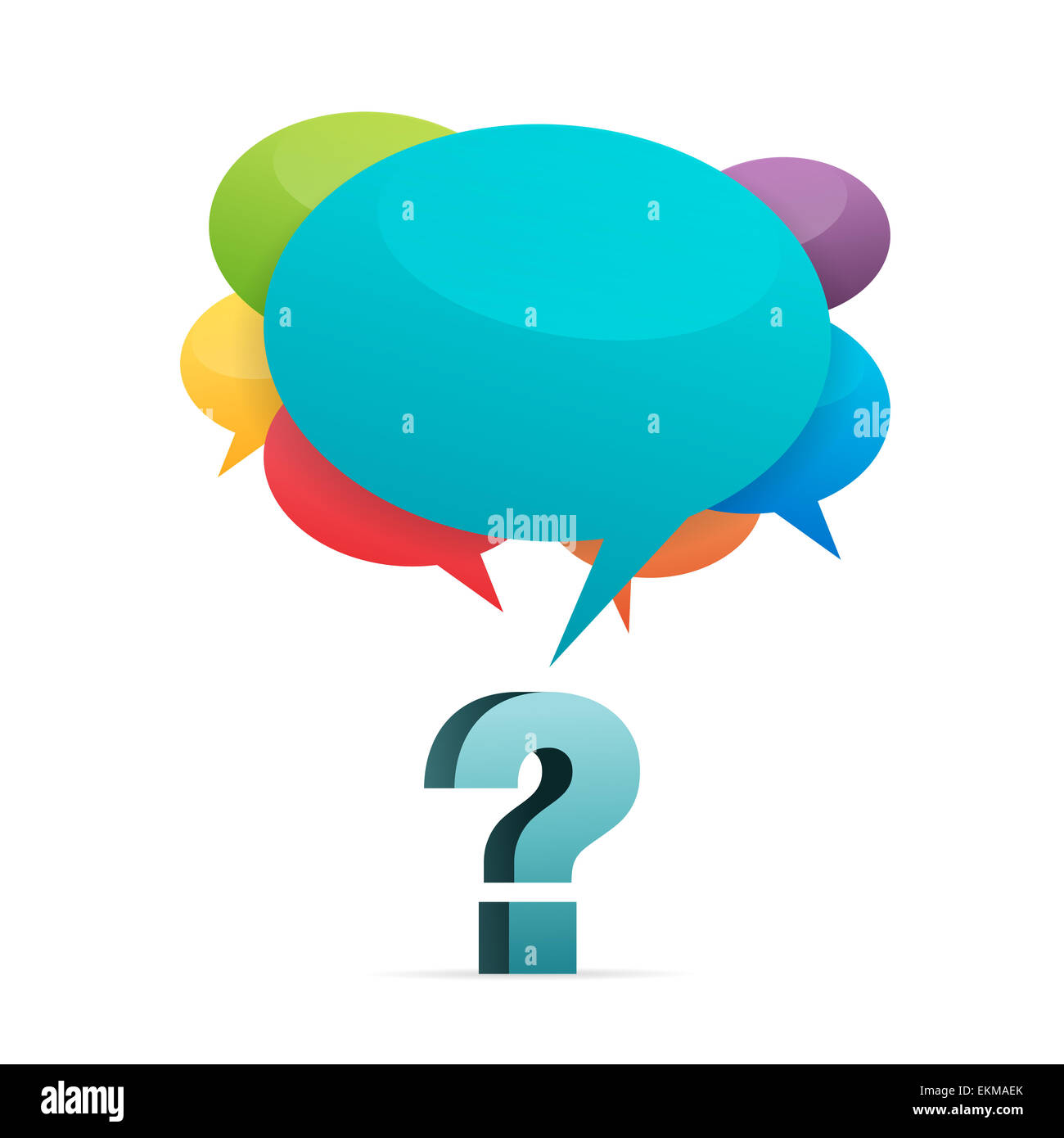 Ilustración vectorial de un signo de interrogación con coloridos hablar burbujas. Foto de stock