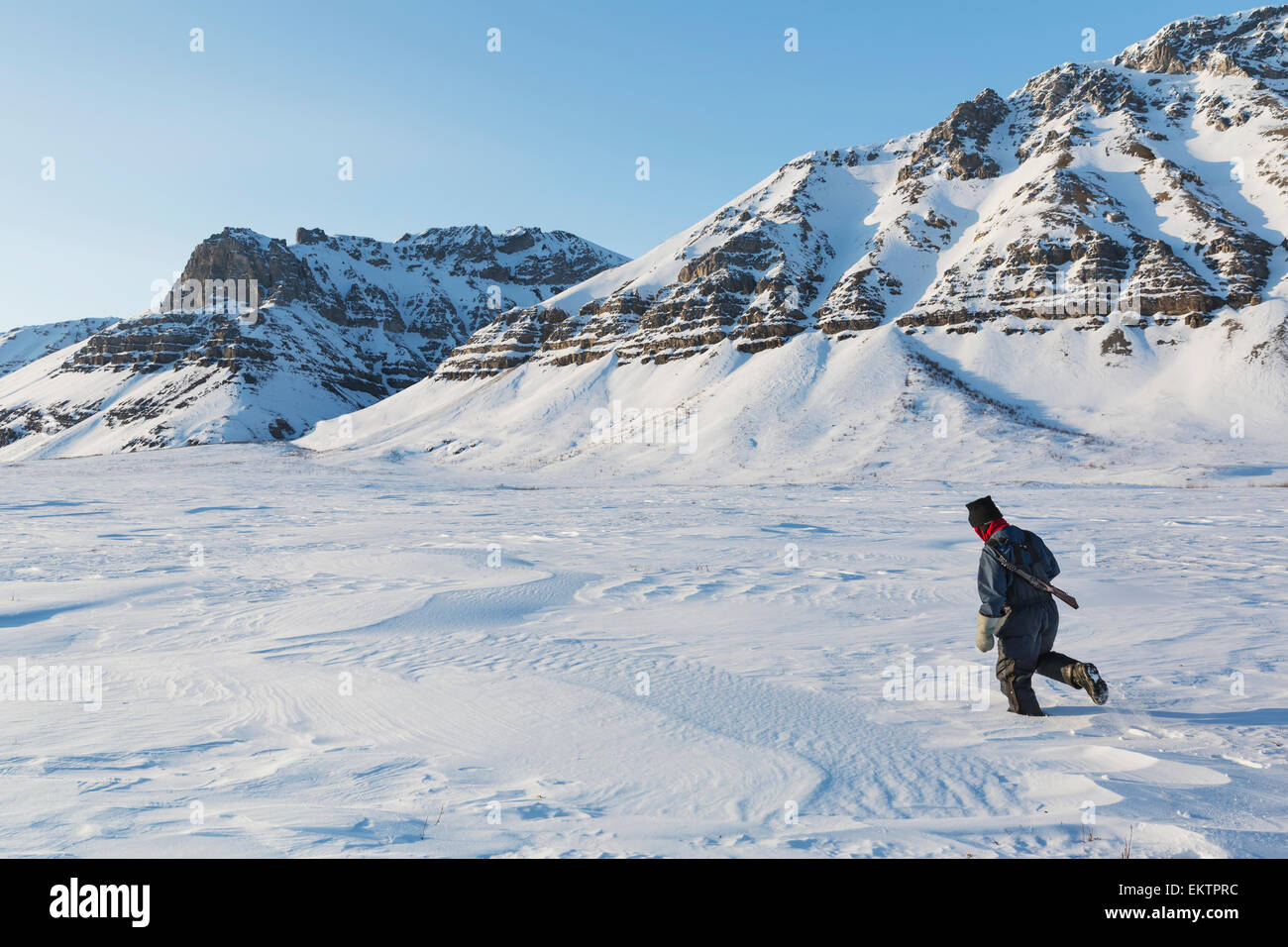 Hombre,soledad,Alaska,nieve Foto de stock