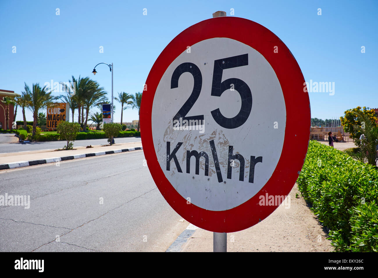 25 Km de carretera carretera El-Salam Hr Signo de Sharm el-Sheikh, Egipto Foto de stock