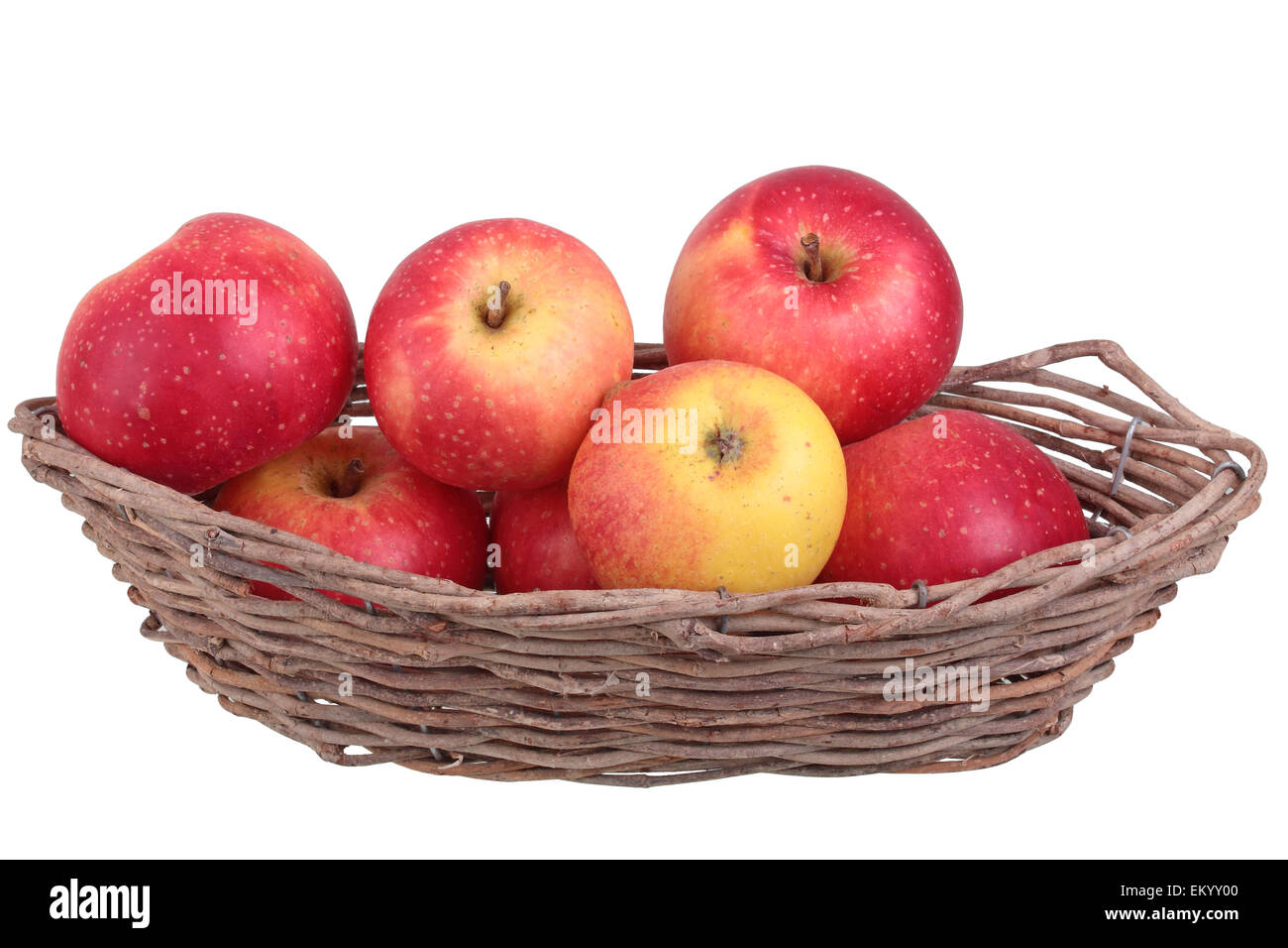 Apple variedad Ruhm aus Kelsterbach, manzanas en una canasta de frutas Foto de stock