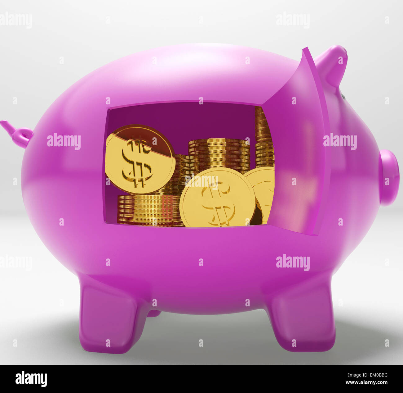 Monedas de dólar Piggy demuestra la prosperidad y la seguridad Foto de stock