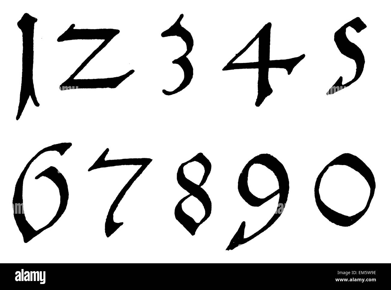 Los números de dígitos , en latón , del siglo XVI. Foto de stock
