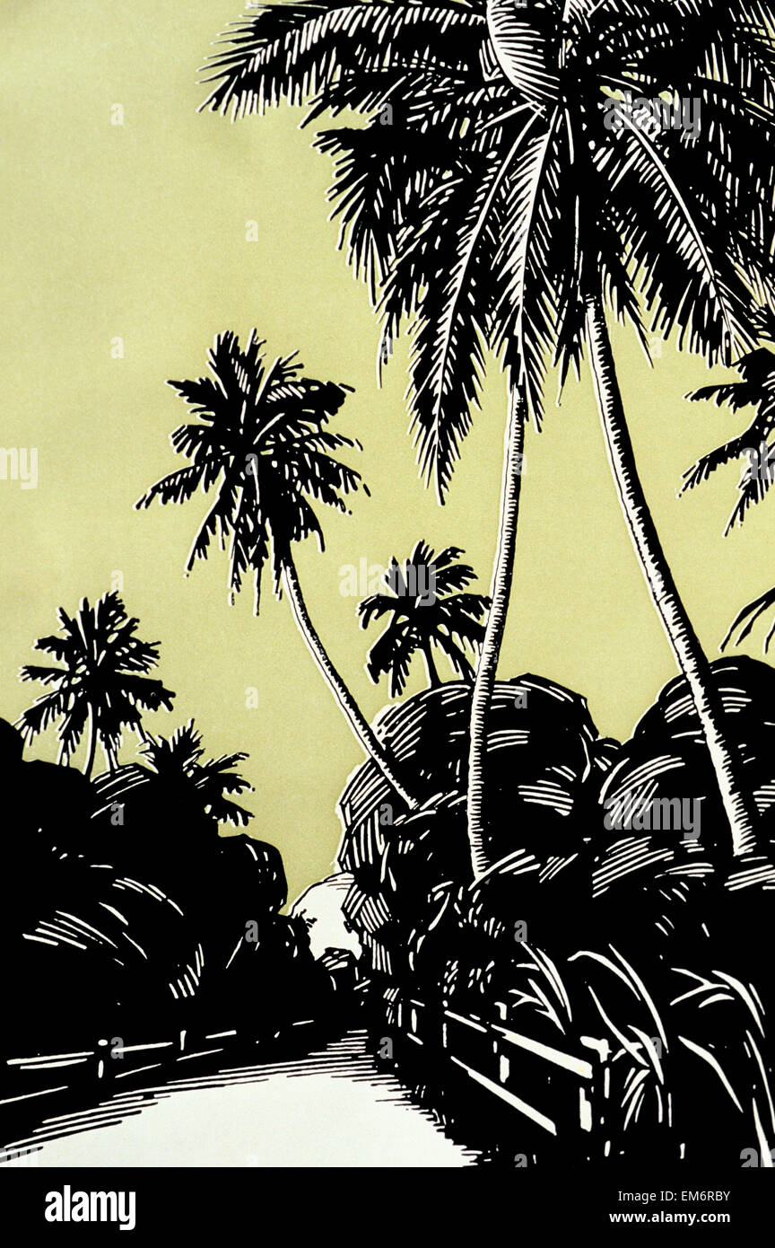 C.1926, H.B. El arte cristiano, Hawai, Duatone Ilustración de palmeras por Stream. Foto de stock
